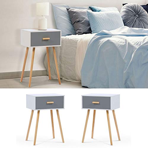 détail IDMarket - Lot de 2 Tables de Chevet Blanches et Grises scandinaves en Bois
