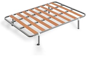 HOGAR24 ES | Somier Básico de Láminas de Madera | Estructura de Tubos de Acero de 30x30 mm | Medida: 140x190 cm | Incluye Juego de Patas de 26 cm | Ruedas en 2 Patas para un Mejor Desplazamiento