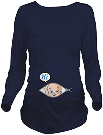 SICHYUAN 8 Styles Women Maternity Cute Long Sleeve Short Sleeves Vest Shirt,Fashion Pregnant Funny Zipper Kids Say Hi Printing Soft T Shirts Tops Tee