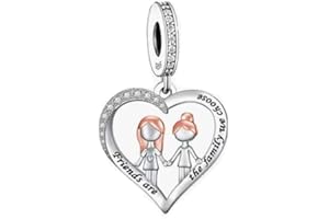 MON & SONS Friends Are The Family We Choose Love Heart Charm Bead Pendant 925 Sterling Silver Dangle Compatible With Pandora Charm Bracelet