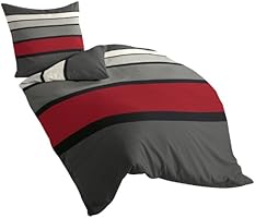Bierbaum 4757_63 Dessin Parure de lit en satin de coton mako Rouge, Satin mako, multicolore, 155 x 220 cm