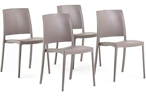 SIEDITI FUORI E DENTRO Sillas jardín de Resina con Fibra de Vidrio para Exterior, terraza o Interior, sillas apilables de diseño y Resistentes - Maria (4 Sillas, Tórtola)