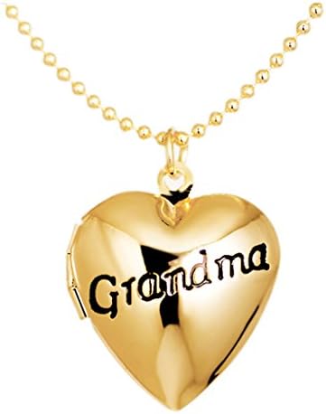 Heart Locket Necklace That Holds Pictures Pendant Charm Champagne Gold Plated Grandma Gifts Engraved