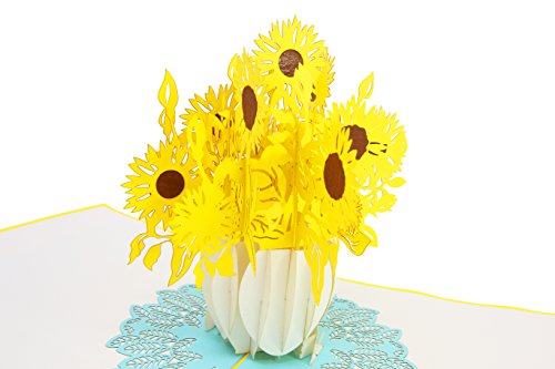 PopLife Cards Carta pop-up di girasole per tutte le occasioni - carta festa della mamma, buon compleanno, laurea, anniversario, guarire, simpatia, carta di nozze - 3d biglietto di auguri piatto