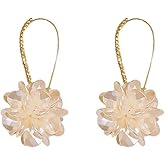 Shining Diva Fashion Latest Sweet Romantic Elegant White Flower Hoop Earrings | Stylish Shell Resin Delicate Pearl Flower Zir