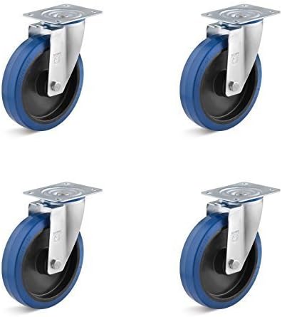 elastic rubber Castors for Cases & Racks 100 mm Set of 4 blue wheels