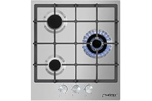 PHÖNIX GERMANY Phönix PS-450T Fornello a gas da incasso, in acciaio inox, con 3 fornelli, a gas propano/gas naturale