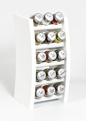 15 Jar Wooden Kitchen Spice Rack filled with Herbs and Spices + 2 Glass Jars Absolutely FREE! - 15F_3x5_ by GALD white, satin caps