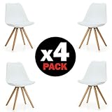 duehome Pack de 4 sillas Artic, Madera de Haya, 48 x 55 x 84 cm, Blanco