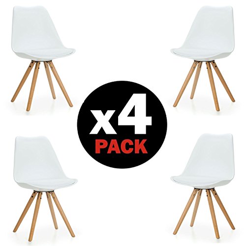 Duehome Pack de 4 sillas Artic, madera de haya, 48 x 55 x 84 cm, blanco