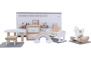 Surakey Puppenhaus Möbel Set Holz Kit Miniatur Puppenhaus Holzmöbel Zubehör, Puppen Möbel, einschließlich Küche, Esszimmer, Wohnzimmer, Kinderzimmer,Schlafzimmer, Badezimmer für Spielhaus