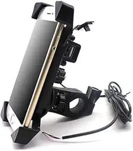 MODERN IN Motorcycle Phone Holder with USB Charger 360 Rotation Bike Mobile Charger Fast Charging Bike Mobile Holder (Black)