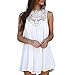Produktbild Damen Sommer kleid Hffan Frauen Mode Beiläufig Solide Spitze Nähen Schulterfrei Kleid Sleeveless Chiffon Mini Dress MiniKleid Sexy Festliches Partykleid Cocktailkleid Strandkleider (Weiß, L)