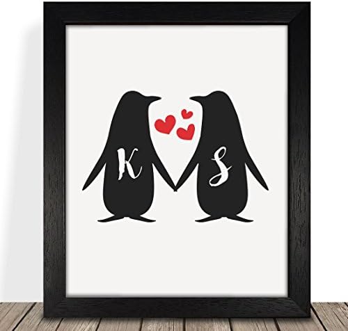 Personalised Presents Gifts For Him Her Husband Wife Couples Boyfriend Girlfriend Wedding Anniversary Valentines Day Christmas Xmas Love Penguins Initials Framed Prints Posters Home Decor