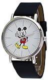 Disney MK1521 Unisex Armbanduhr Micky Maus mit Daumen-Up-Uhr, silberfarben, schwarzes Band