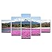 Produktbild Wuwenw Wanddekoration Design Wand Bild 5 Stücke Wohnkultur Bilder Hd Drucke Poster Mount Fuji Schnee Berg Rosa Blumen Meer Landschaftsbilder-20X35/45/55Cm,Without Frame