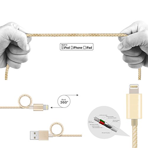 Apple Lightning Kabel Apple Ladekabel Micro USB [Apple MFI zertifiziert]CELL STAR Lightning Kabel Ladekabel 3ft 1m USB 2.0 Smartphones Datenkabel A 8 Pin iPhone 6s 6 Plus 6 5s iPad Air mini iPod touch 5 iPod nano 7 Charging Cable GOLD - 2