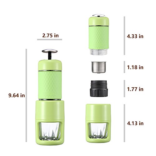 STARESSO Manuelle Kaffeemaschine Hand Espressomaschine Outdoor Cappuccino Camping Wandern Reise Unterwegs. (Grün) - 5