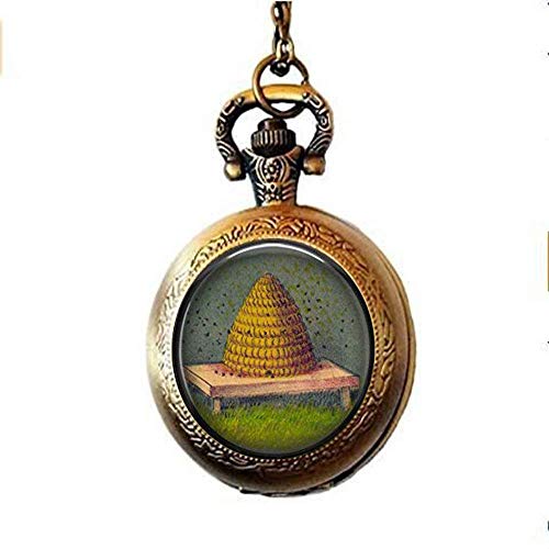 Beehive Pocket Watch Necklace- Honeybee - Apiary - Bee Pocket Watch Necklace- Bee Lover Gift - Save The Bees - Vintage Bee Hive - Bee Jewelry - Apiarist