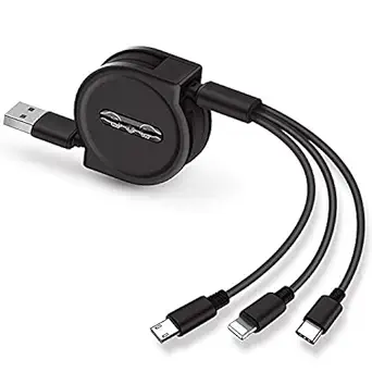 Goldnetic Multi Retractable Fast Charger Cord 3A,Multiple Charging Cable4Ft/1.2m 3-in-1 USB Charge Cord with Phone/Type C/Micro USB for Phone/Tablets/Samsung Galaxy/Pixel/Sony/LG/HTC