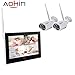 Produktbild AOKIN 2X 720P IP Kameras und Tragbaren 9" LCD Monitor mit Touch Screen Vorinstalliert 2TB Festplatte mit Nachtsicht Bewegungserkennung für Hause Innen Außen Sicherheit, Weiß