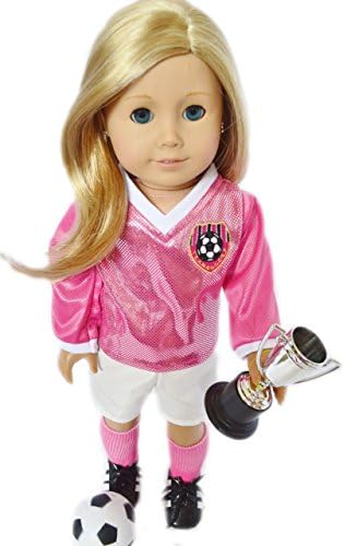 My Brittany's Pink and White Soccer Outfit Complete with Shoes and Socks, Trophy and Ball for American Girl Dolls and Our Generation Dolls- 18 Inch Doll Clothes