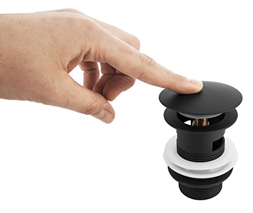 VILSTEIN© Pop-Up Ablauf-ventil Push-Up Ablaufgarnitur für Waschbecken mit Überlauf, Schwarz