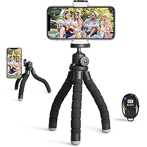 HASTHIP Phone Tripod, Portable Flexible Tripod Adjustable Cell Phone Tripod with Wireless Remote Mini Tripod Stand for iPhone 12 11 Pro XS MAX XR,Android Phone Samsung GoPro