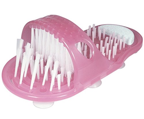 Shower Feet Scrubber Foot Cleaner Washer Bath Brush with Built-In Pumice in Blue and Pink (PINK)