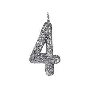 Wanna Party Number 4 Glitter Silver Candle for Birthday Decoration Items/Cake Toppers/ Cake Decorations