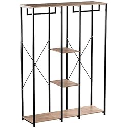 WOLTU SR0048hei Porte-Manteau Portant à vêtements avec étagère en Bois et Acier,Noir + chêne Clair