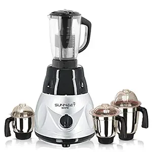 Sunmeet 600 watts Heavy Duty Mixer Grinder with 4 Jars Color BlackSilver (Chutney Jar, Medium Jar, Large Jar and Juicer Jar with Filter) MAR20-17 Make in India (ISI Certified)