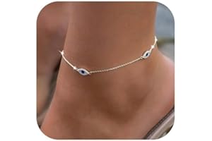 VIROMY Gold Anklet for Women 14K Gold Plated Heart Evil Eye CZ Anklet Adjustable Waterproof Foot Chain Dainty Zirconia Foot Chain