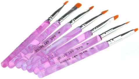 TRIXES 7pc UV Gel Acrylic Nail Art Tips Builder Brush Pen Design Rounded Edge