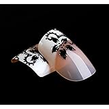 Bling Art False Nails French Manicure White Flower Tips 24 Full Cover Medium UK