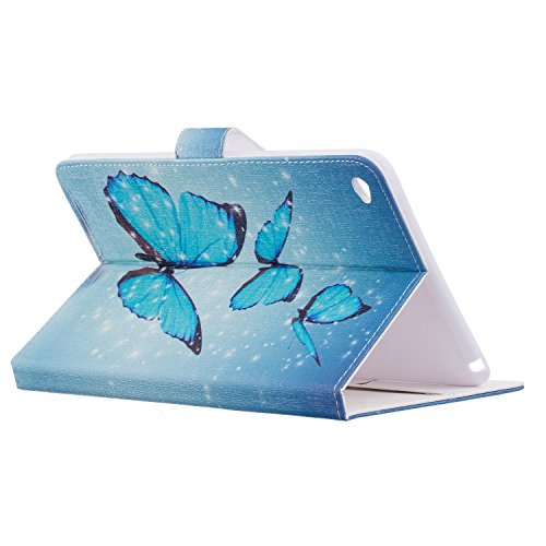 iPad Mini 4 Hülle,iPad Mini 4 Case – Felfy PU Ledertasche Luxe Bookstyle Flip Standfunktion Magnetverschluss Ledertasche Muster Eule Schmetterling Pfingstrose AugeBunte Malerei Retro Painted Abdeckung Schutzhülle Ablösbar Handliche Case Tasche Etui für Apple iPad Mini 4 (Eleganter Schmetterling) + 1 x Hellblau Blau Stylus + 1 x Blaue Blumen Dust Plug - 4