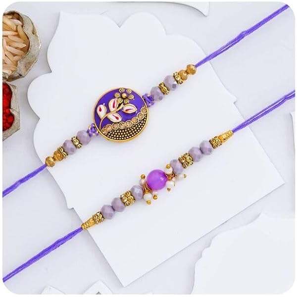 Sukkhi Rakhi Combo For Brother - Set Of 2 Gold Plated Kundan Rakhis With Roli Chawal & Greeting Card | Traditional Raksha Bandhan Gift - View #11