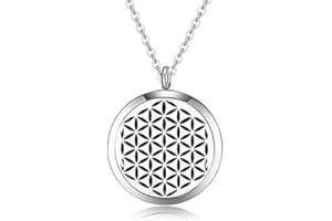 XANADU EVOLUTION Aroma Diffusor Blume des Lebens Anhänger Edelstahl Größe 25mm + Edelstahl Halskette 55cm - Duft-kette Aromatherapie für Aromaöl mit 6 farbigen Filz-Pads + 1 x ätherisches Öl Young Living Probepackung