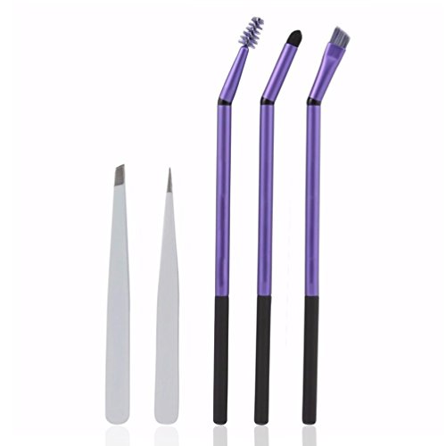 KINGMAS® 5 pcs Professional Slanted Arch Eyes Brow Brush with Angled/Detailing Tweezer Set