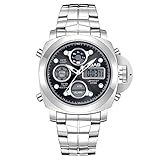 EJOLG Klassisch Art Stahlband Wasserdichteintelligente Elektronische Uhr Der Männer, Mit Leuchtendem Kalender,Wecker,Wochenansicht, Usw.Männer Armbanduhren,Im Freien Mode Männlich Schau Zu,C