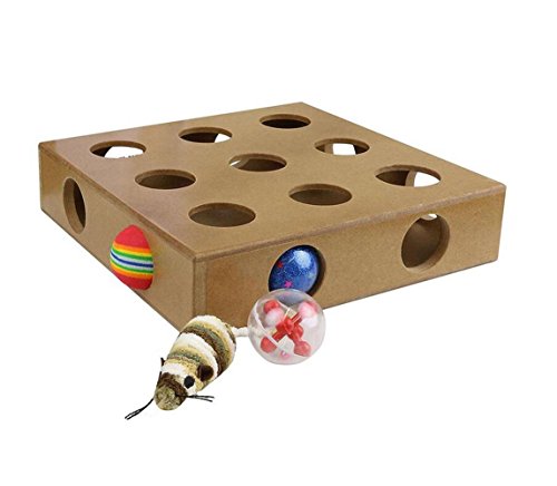 WYXIN 9 Hole Wooden Cat Box Funny Cat Interactive Toys Cat Puzzle Toys Mouse Treasure Box