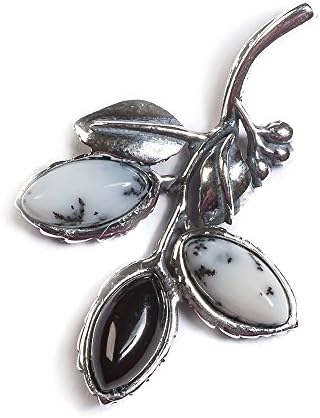 Classic Baltic Cherry Amber, Agate and Silver Blackthorn Leaf Pendant on a 16.5" Silver Chain