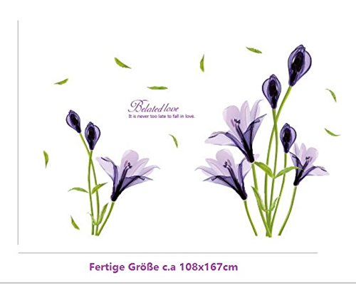 HALLOBO® XXL Wandtattoo Lily Wandaufkleber Wandsticker Wall Sticker Schmetterling Blumen Wohnzimmer Schlafzimmer Deko - 5