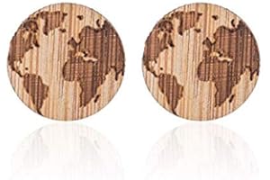 TOMSEY Orecchini a lobo in legno con mappa del mondo di alta qualità, in confezione regalo di lusso A758