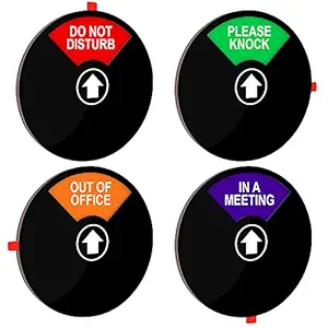 Tukzer Privacy Sign, 4-Messages-in-1, i. Do Not Disturb Sign, ii. Out of Office Sign, iii. Please Knock Sign, iv. in a Meeting Sign for Office Conference Room etc 5 Inch (Black) (TZ-SB)