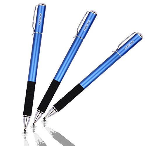 MEKO 2 Stück 2-in-1 Präziser Eingabestift Touchstift Disc-Stylus Touch Pen mit 4x Disc Tipps, 2x Fiber Tipps für Apple iPad iPhone Tablet Samsung Galaxy und alle Touchscreen-Geräte (Spacegrau/Blau) - 6