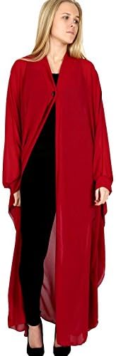 SeeitWearit New Women’s Long Sleeve Chiffon One Button Open Front Maxi Long Cardigans (One-Size (8-14), Wine)