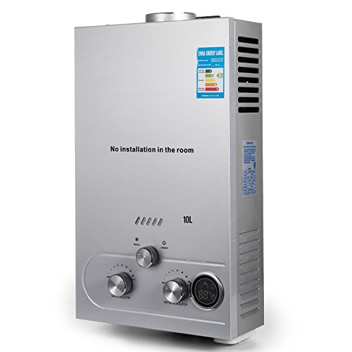 Chaneau Chauffe-eau Gaz LPG Water Heater 6L/8L/10L/12L/16L/18L Chauffe-eau Au Gaz Propane 16KW chauffe-eau Instantané Avec LED Ecran ... (10L LPG)