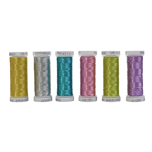 Simthreads 6 Fahne Metallic-Stickgarn - 200 Yards, für Brother / Babylock / Janome / Kenmore / Singer Stickereimaschine