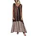 Price comparison product image HotsellCotton and Linen Dresses Summer, Women Boho Dress Casual Irregular Patchwork Maxi Dresses Vintage Loose Long Sleeve Dress, Size S-5XL Brown